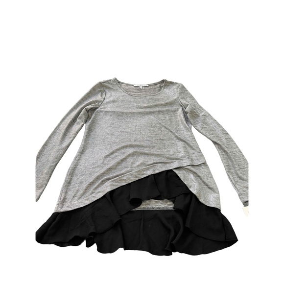 Fever Gray Black Lace Long Sleeves Layered Look Ruffled Hem Asymmetrical Top S - Picture 7 of 8